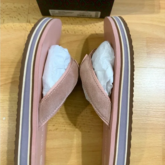 Tory Burch NIB Platform Flip Flops Blush Pink Suede Sandals Sz 9 Giftable! - Picture 3 of 6